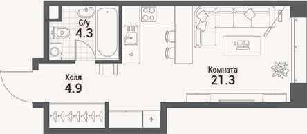 Планировка: Студия, 30,5 м²