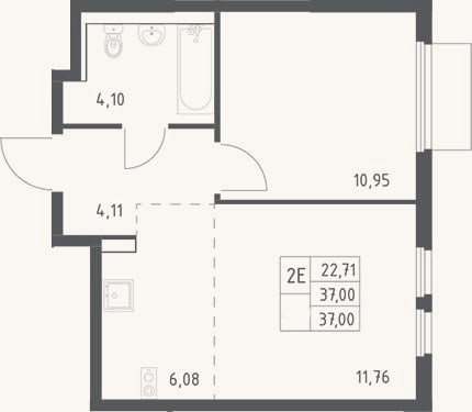 Планировка: 2-к, 37 м²