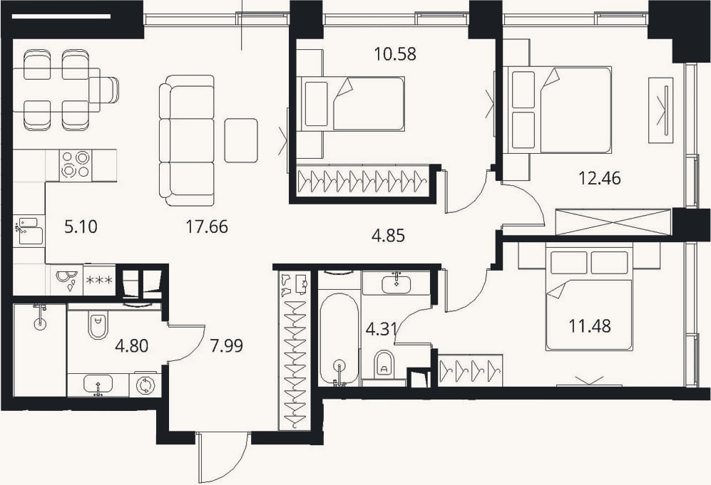 Планировка: 4+ к, 79,2 м²