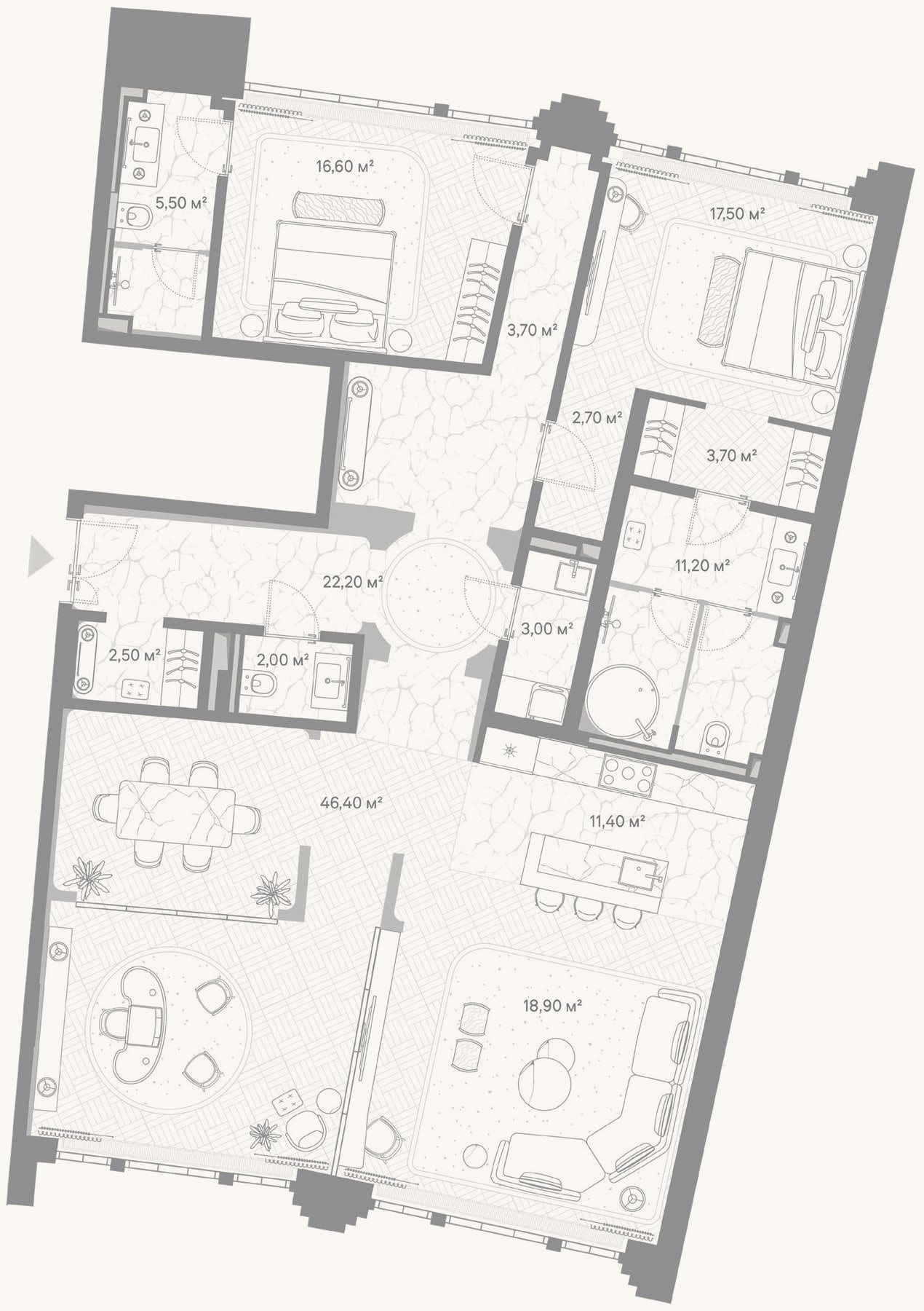 Планировка: 2-к, 162,3 м²