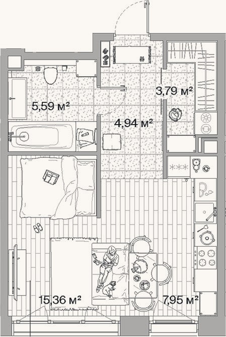 Планировка: Студия, 37,6 м²