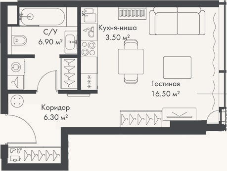 Планировка: Студия, 33,2 м²