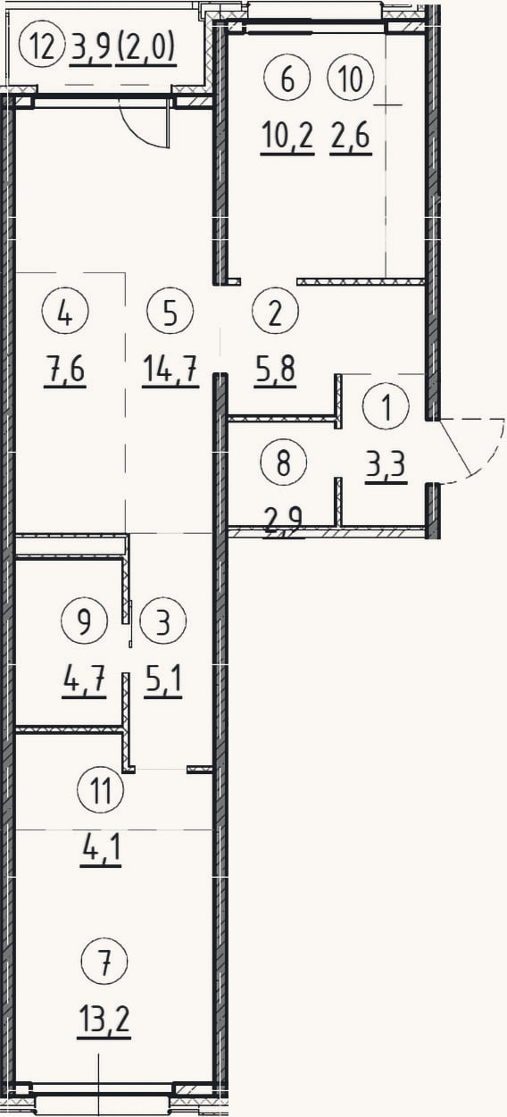 Планировка: 2-к, 74,1 м²