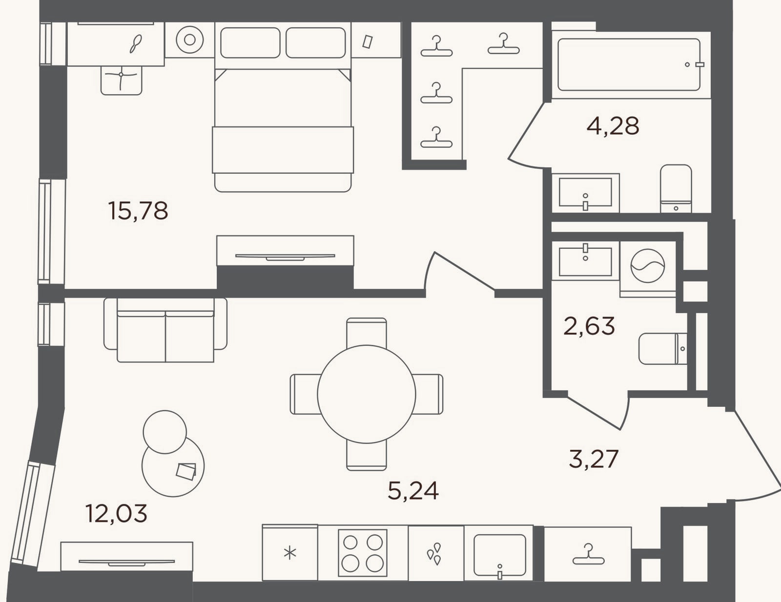 Планировка: 2-к, 43,2 м²