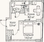 Планировка: 1-к, 31,9 м²