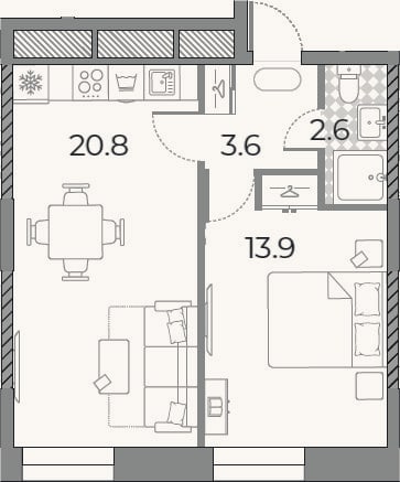 Планировка: 2-к, 40,9 м²