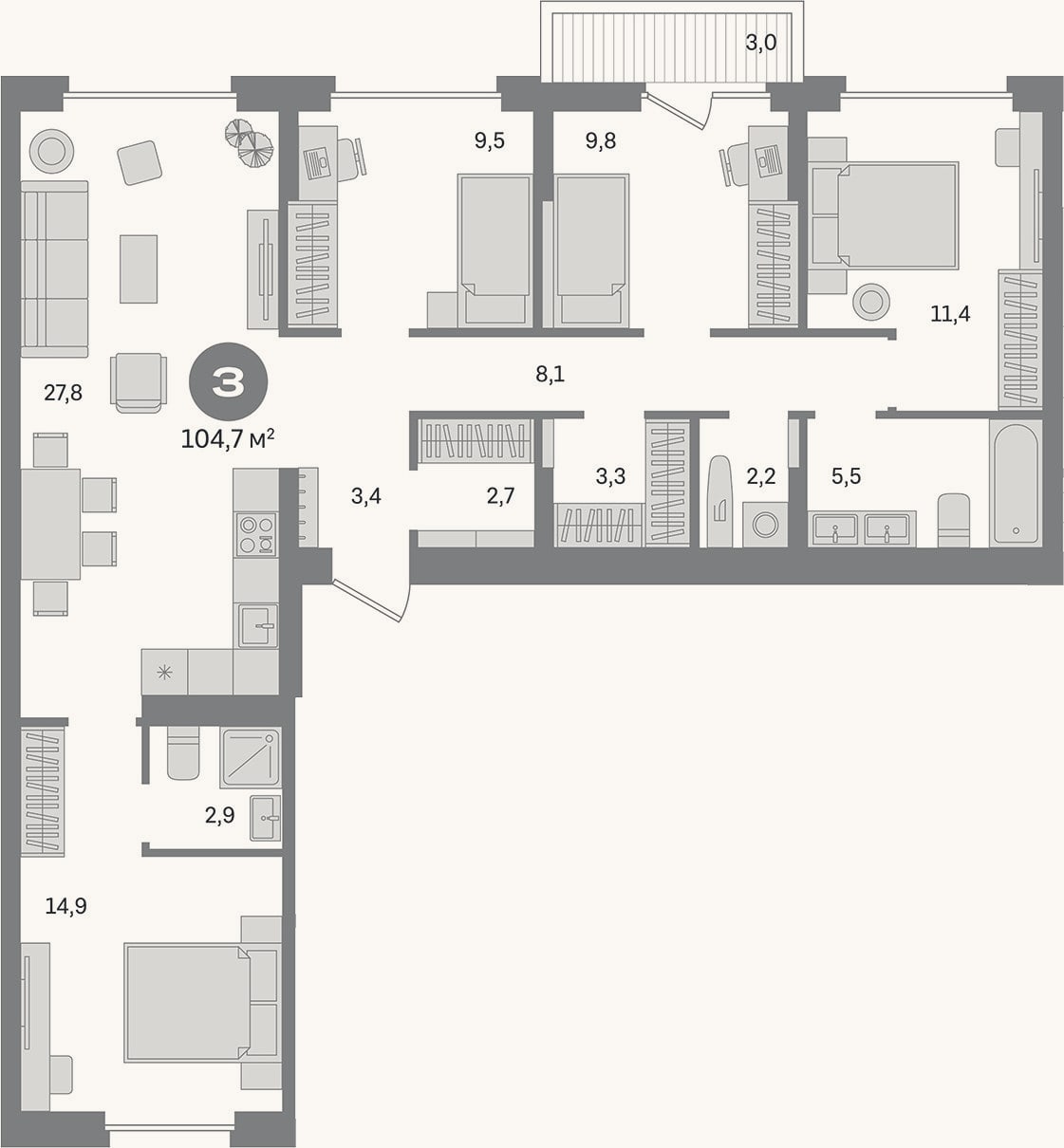Планировка: 4+ к, 101,7 м²