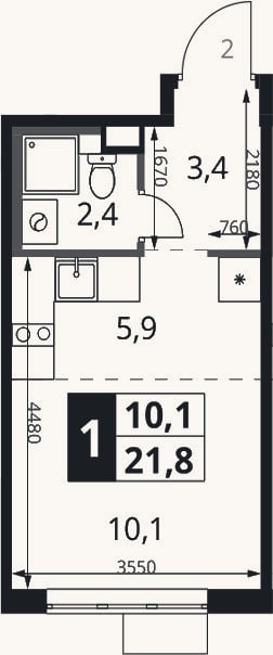 Планировка: Студия, 21,8 м²