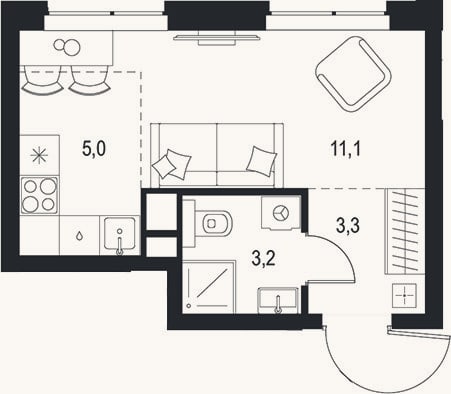 Планировка: Студия, 22,6 м²
