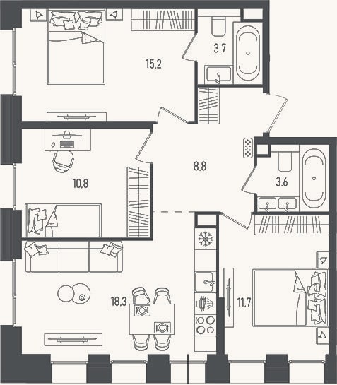 Планировка: 4+ к, 72,1 м²