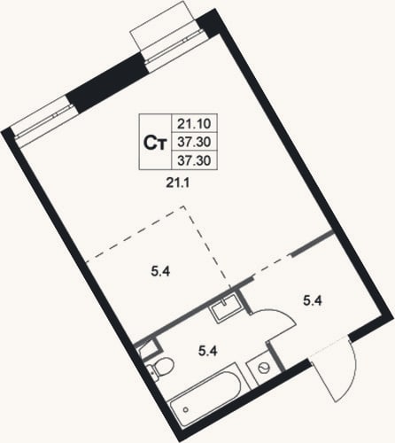Планировка: Студия, 37,3 м²
