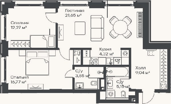 Планировка: 3-к, 73,1 м²