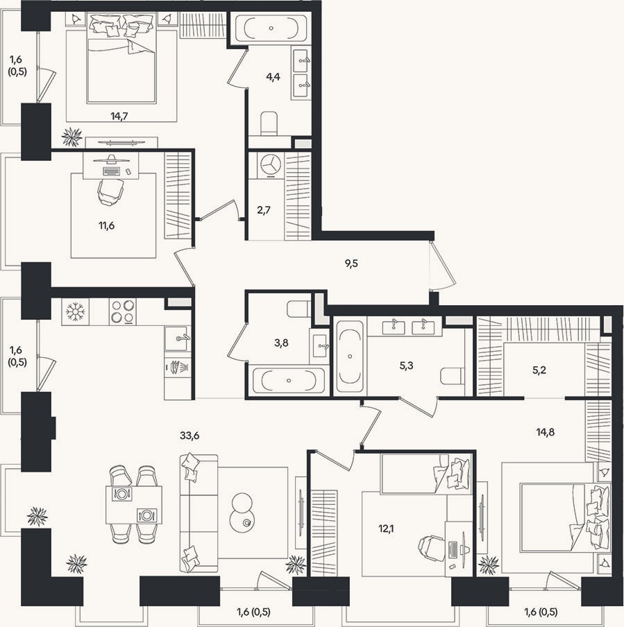 Планировка: 4+ к, 117,7 м²