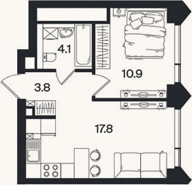 Планировка: 2-к, 36,6 м²