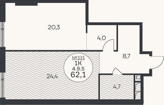 Планировка: 2-к, 62,1 м²