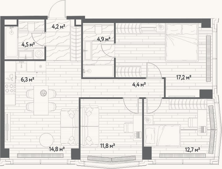 Планировка: 4+ к, 80,8 м²