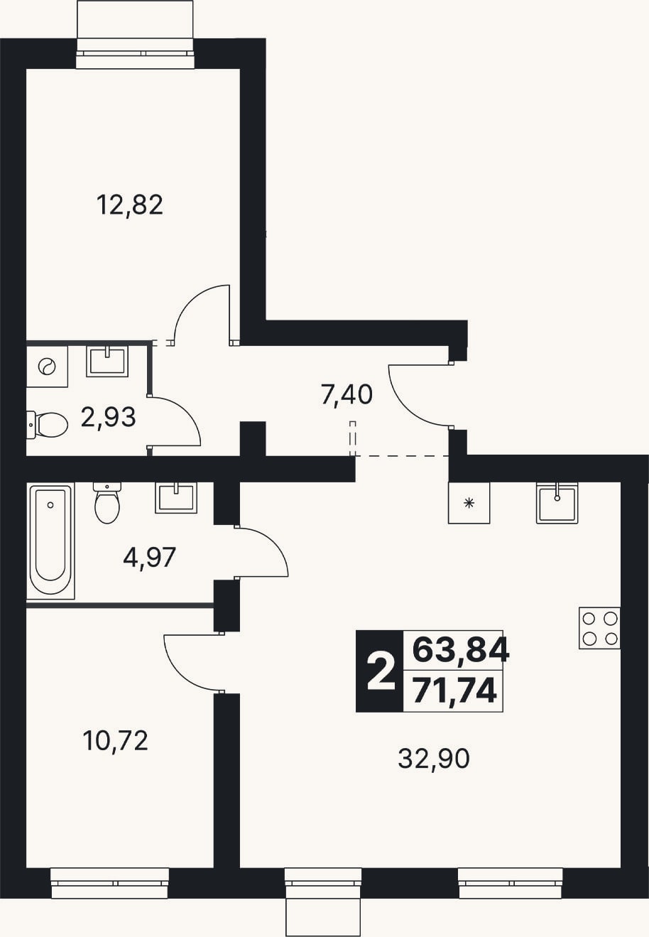 Планировка: 3-к, 71,7 м²