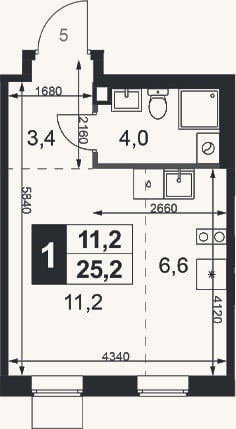 Планировка: Студия, 25,2 м²