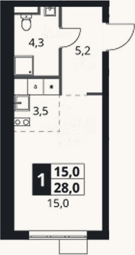 Планировка: Студия, 28 м²