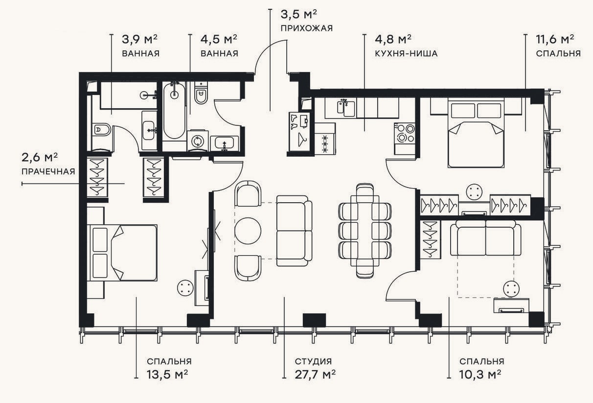 Планировка: 4+ к, 82,3 м²