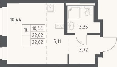Планировка: Студия, 22,6 м²