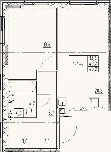 Планировка: 2-к, 48,2 м²