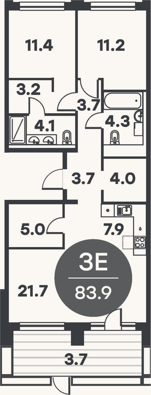Планировка: 3-к, 83,1 м²