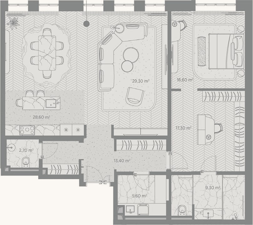 Планировка: 2-к, 122,8 м²