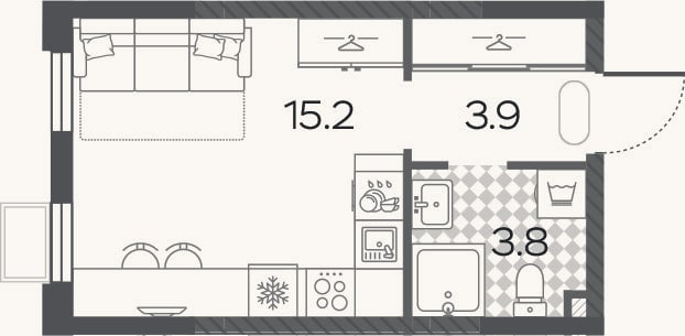 Планировка: Студия, 22,9 м²