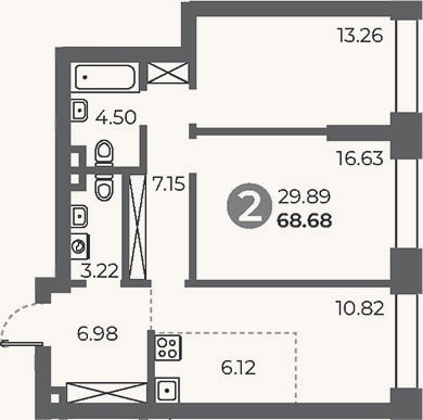 Планировка: 2-к, 68,7 м²