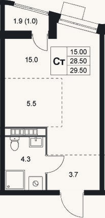Планировка: Студия, 28,5 м²