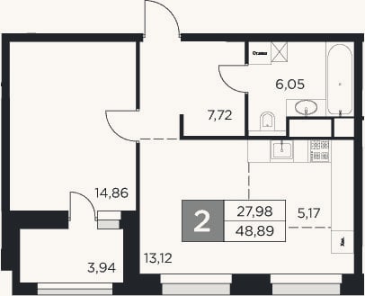 Планировка: 2-к, 46,9 м²