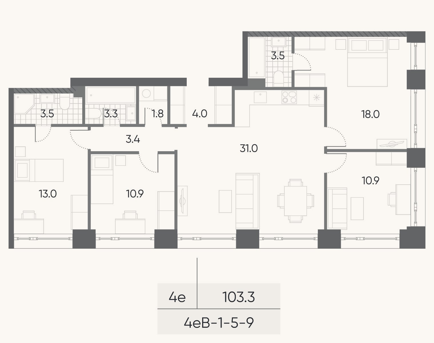 Планировка: 4+ к, 103,3 м²