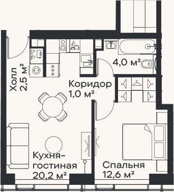 Планировка: 2-к, 40,3 м²
