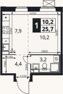 Планировка: Студия, 25,7 м²