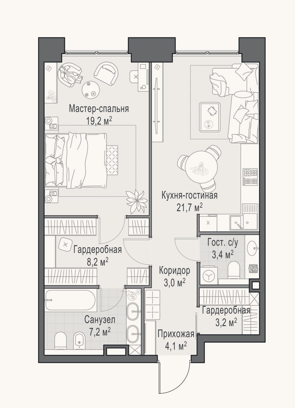 Планировка: 2-к, 70,7 м²