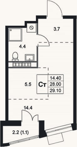 Планировка: Студия, 28 м²