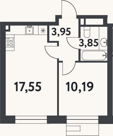 Планировка: 1-к, 35,5 м²