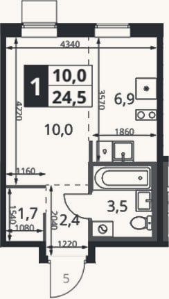 Планировка: Студия, 25,2 м²