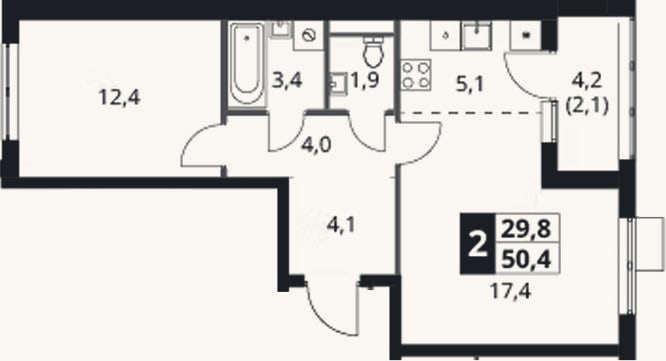 Планировка: 2-к, 48,3 м²