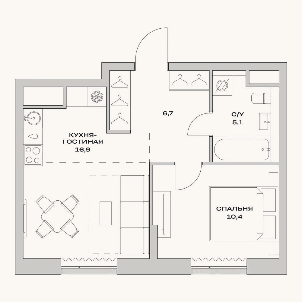 Планировка: 2-к, 38,9 м²