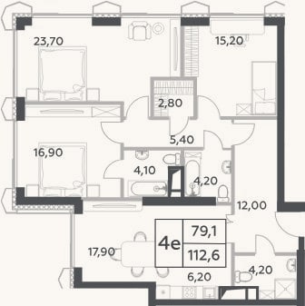 Планировка: 4+ к, 112,6 м²