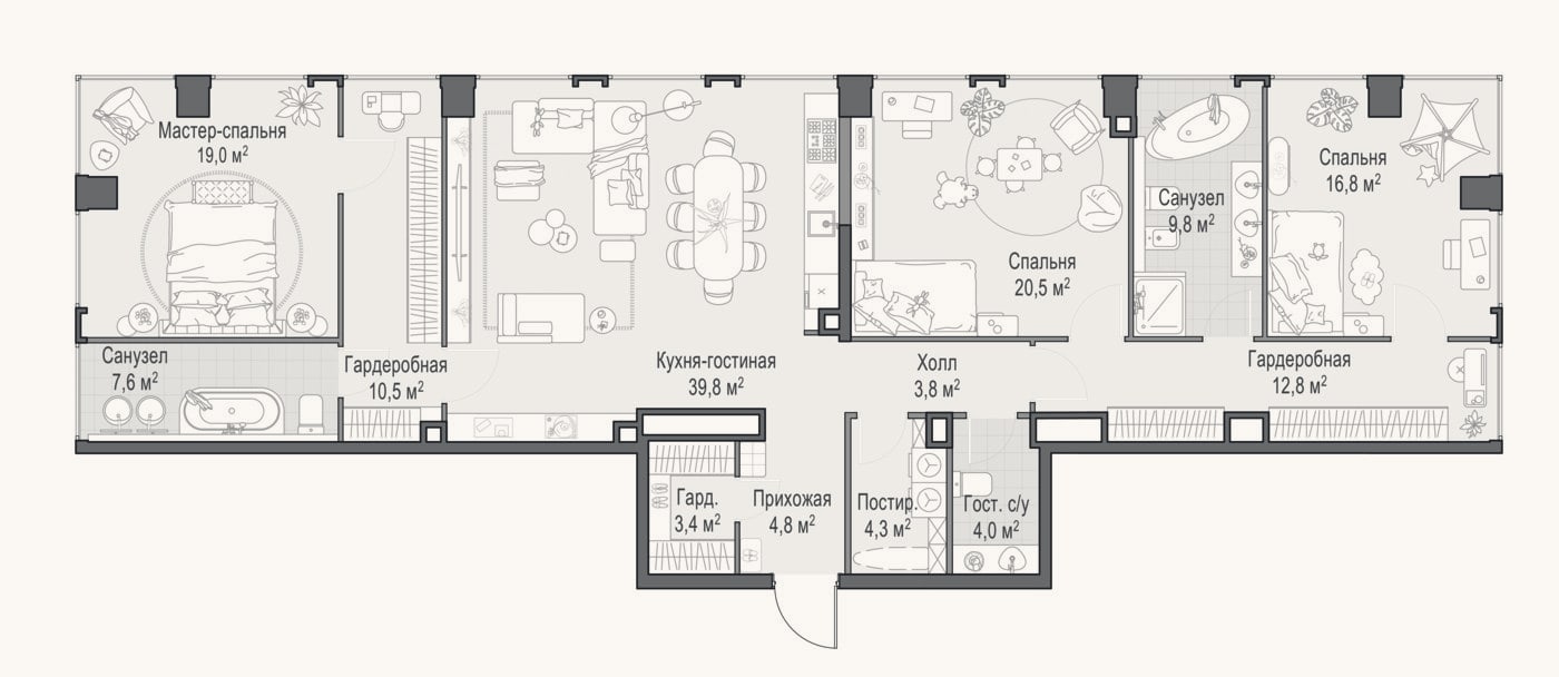 Планировка: 4+ к, 157 м²