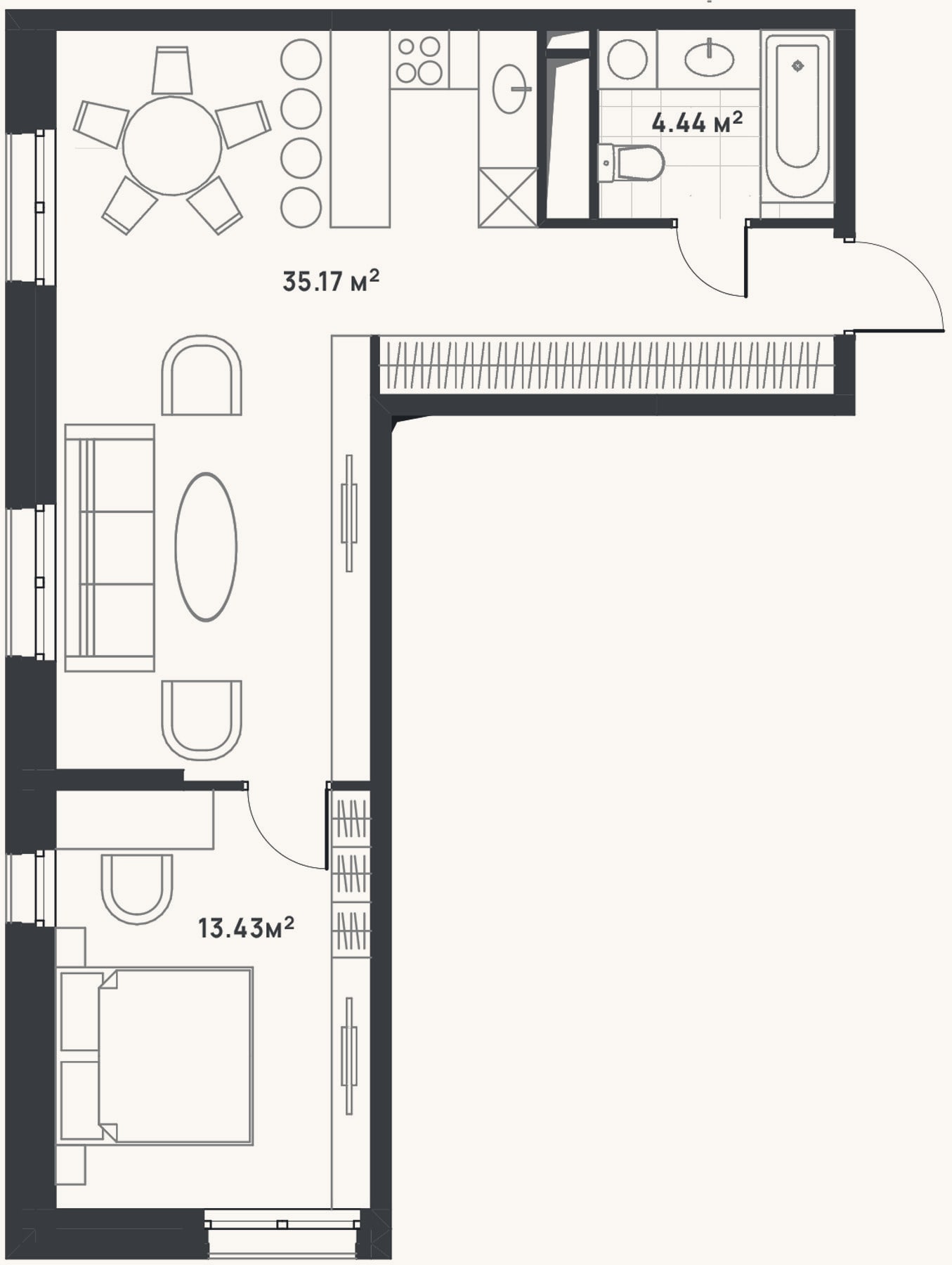 Планировка: 2-к, 53 м²