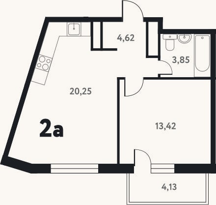 Планировка: 2-к, 42,3 м²