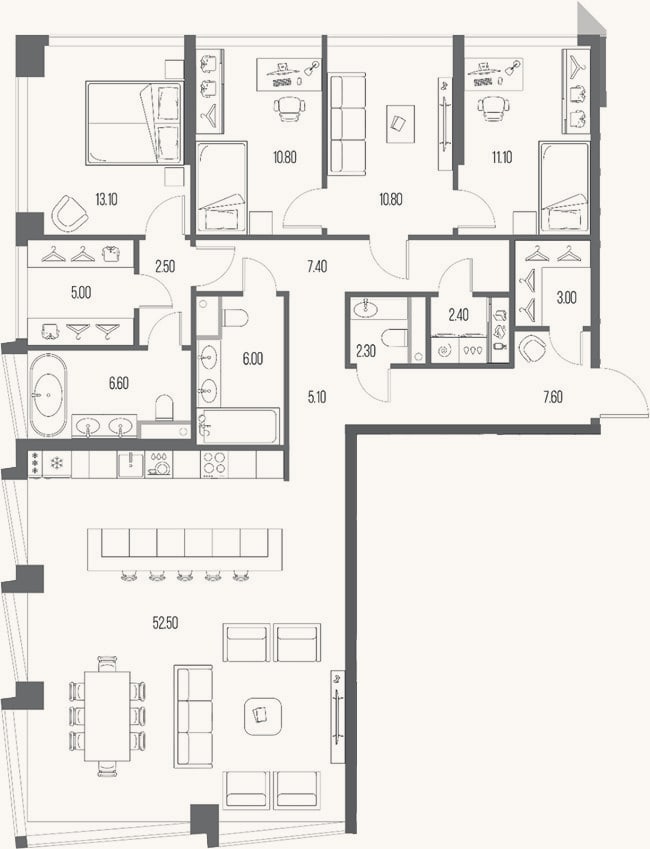Планировка: 3-к, 146,2 м²