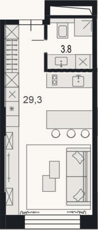 Планировка: Своб. план., 29,4 м²