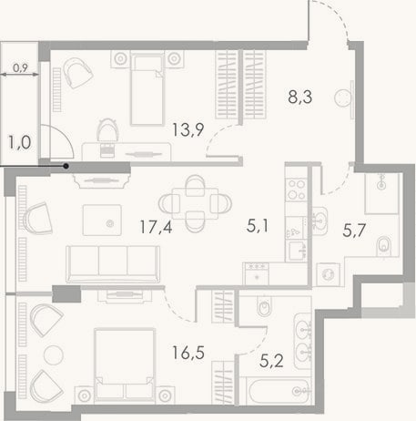 Планировка: 3-к, 72,1 м²