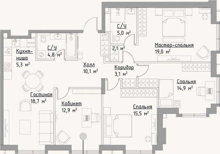 Планировка: 4+ к, 111,4 м²