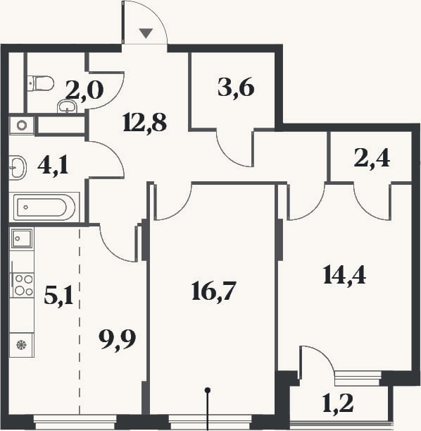Планировка: 3-к, 71 м²